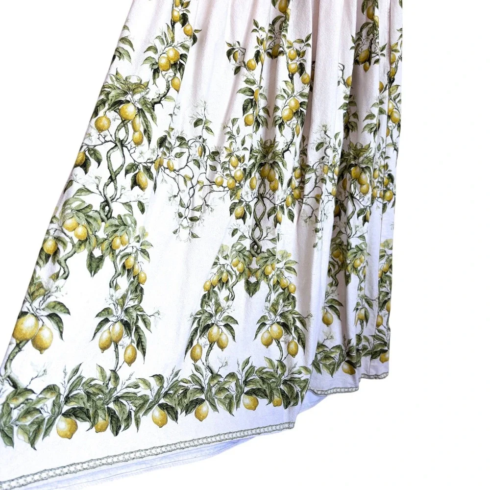 Max Studio Lemon Fruit Linen Midi‎ Skirt XS Euro Summer Coastal Cottage Pockets